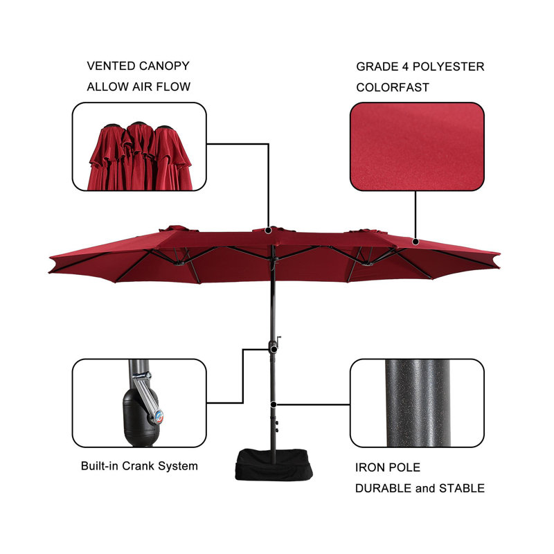 15 Ft Red Steel Market Patio Umbrella with Base