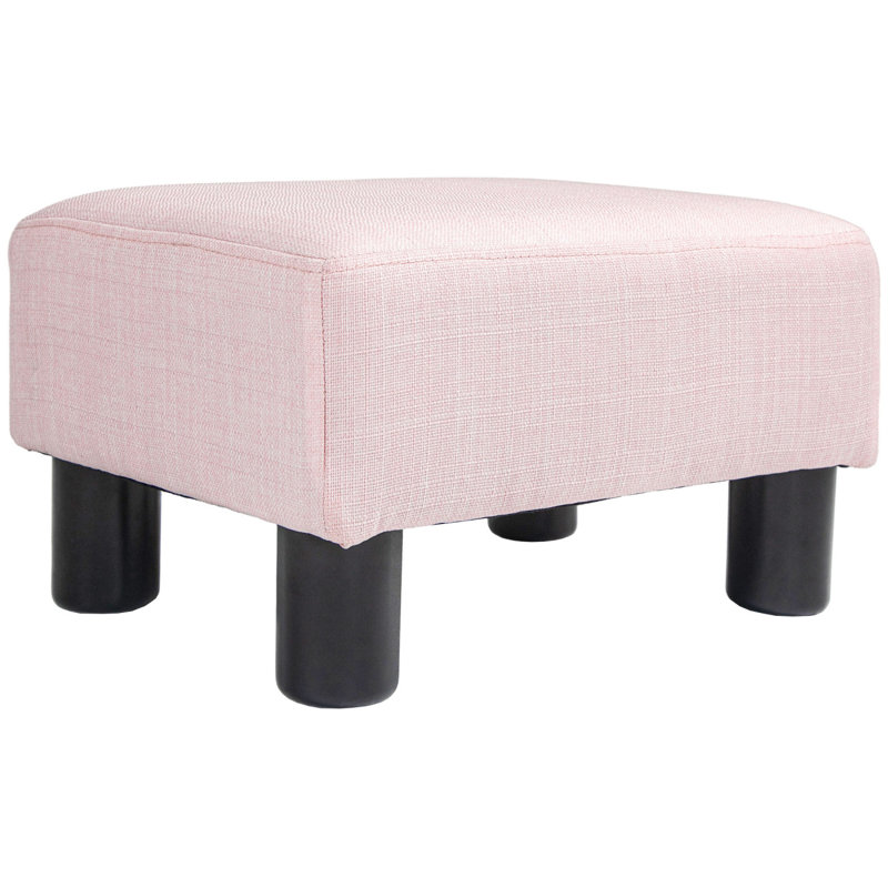 HOMCOM Ottoman Foot Rest, Small Foot Stool With Linen Fabric Upholstery And Plastic Legs, Cube Ottoman  ,, Pink