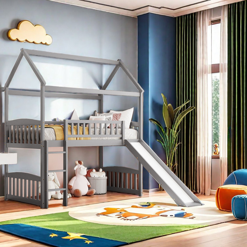 Lit mezzanine simple Alaiyah Kids, Gris