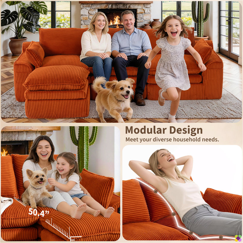 Canapé modulaire Kanfi de 103,54 po Kaneki, Burnt Orange Corduroy