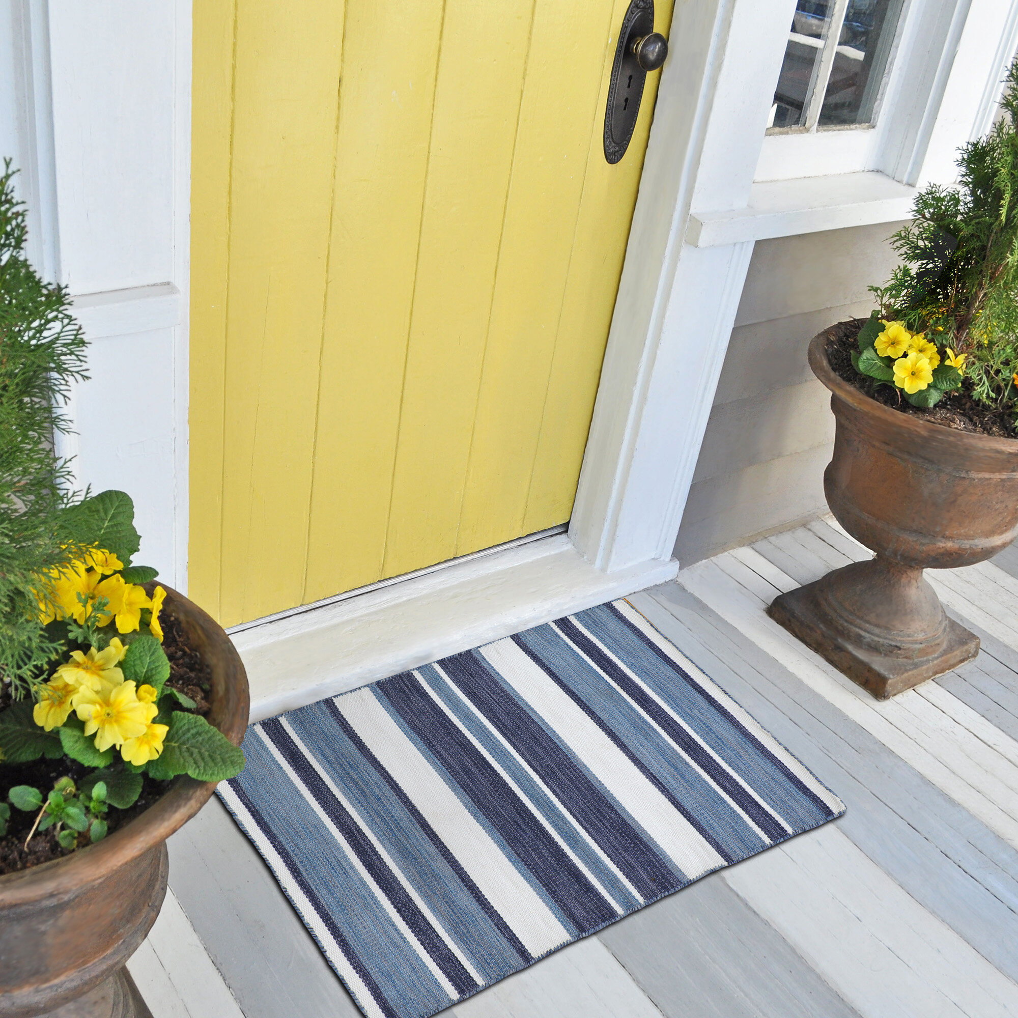 Striped Black White Rug Layered Front Door Under Doormat Outdoor Rug 3x5 ft