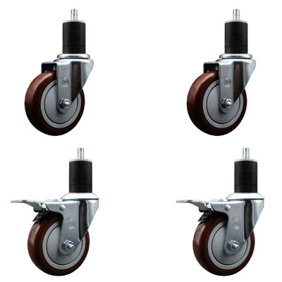 Poly Swivel 1-3/4 Inch Expanding Stem Caster Set 2 Total Lock Brakes