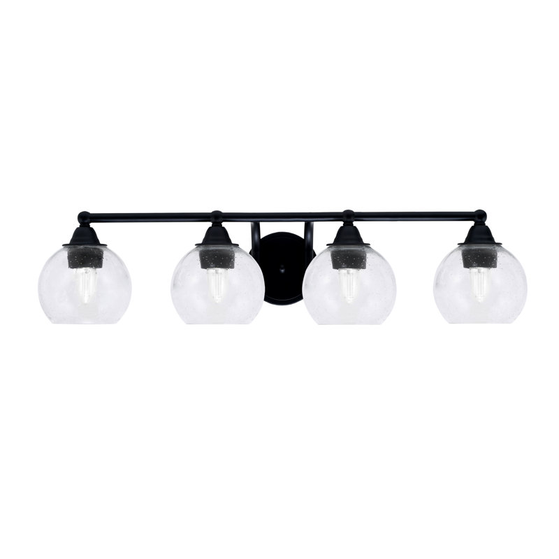 Barre d'éclairage de salle de bain 4 lumières Paramount avec fini noir mat et verre transparent 5,75 po
