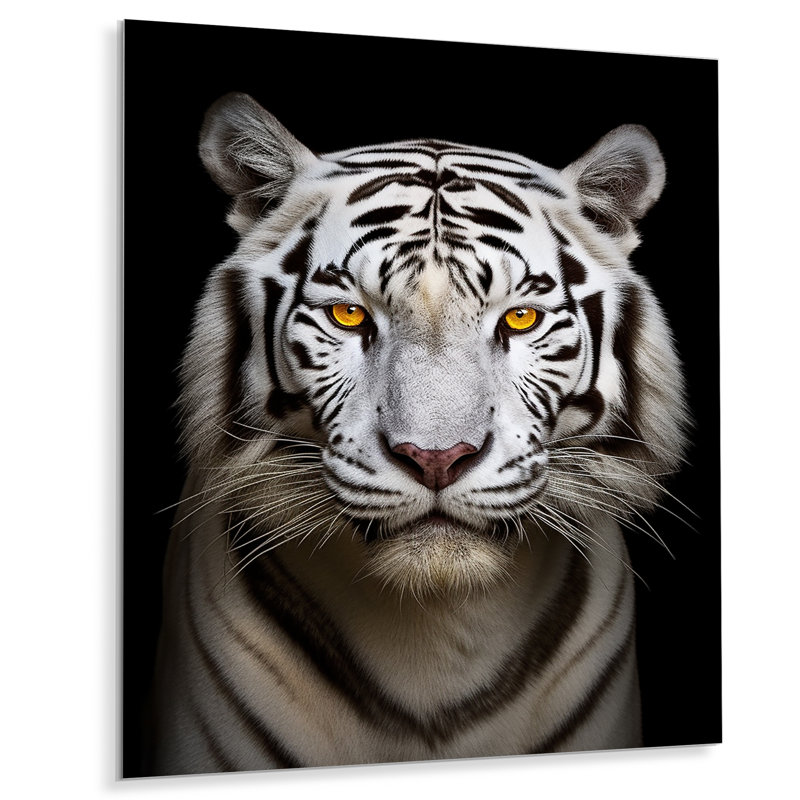 Tigre blanc féroce III - animaux, art mural en métal, salon, H 40 po x l 30 po x P 1 po