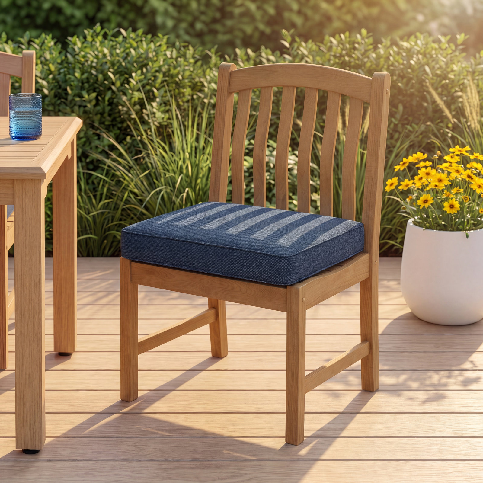 Sunbrella® Boucle Outdoor Seat Cushion, 25" W x 25" D, Improve Indigo Sunbrella®