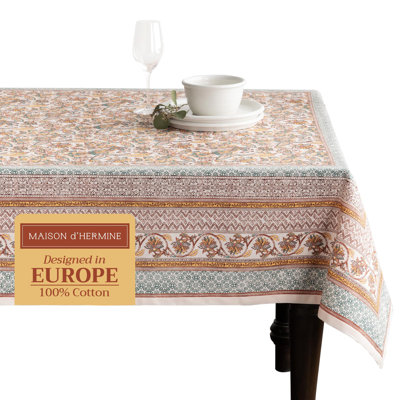 Maison d' Hermine Table Cloth Rectangle Table 100% Cotton 60 x 108 Inches Fall Tablecloth Reusable Everyday Use for Thanksgiving Christmas Decorations Dining Farmhouse Party (Nila)