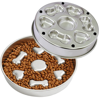 304 Stainless Steel Anti-Choke Slow Feeder Pet Bowl Anti-Slip Anti-Tip Silicone Base Cat Dog Feeding Bowl