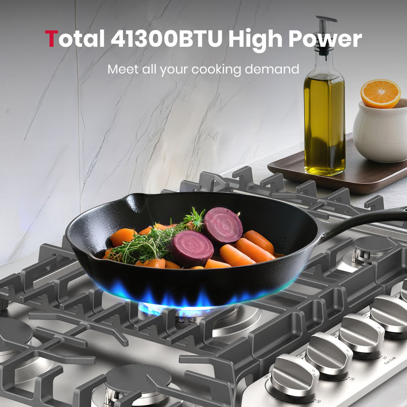 30 in. Gas Cooktop in Stainless Steel with 5 Burners, 41,300 BTU Total Output, Dual Ring Power Burner, NG/LPG Convertible, CSA Certified