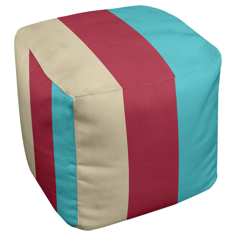 Upholstered Pouf, 13" H x 13" W x 13" D, Beige/Red/Teal