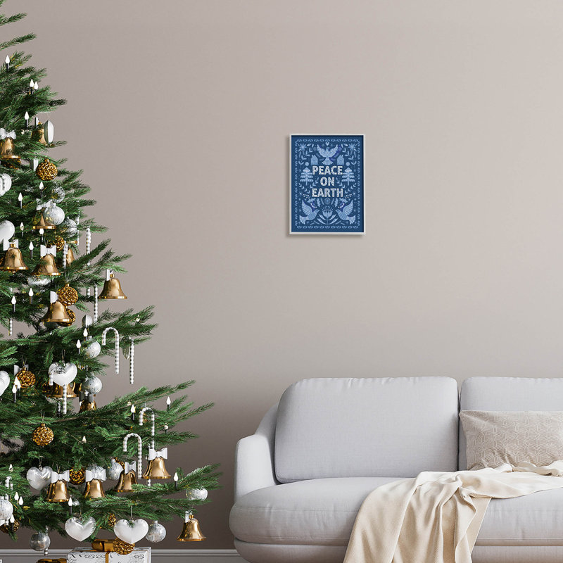 Peace on Earth - bleu at-143, H 14 po x l 11 po x P 1,5 po, Estampe numérique Farmhouse