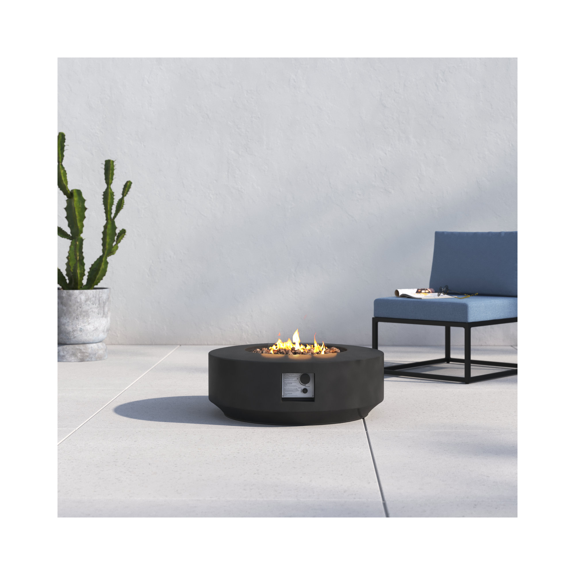Rashid Round Fire Pit Table, Charcoal