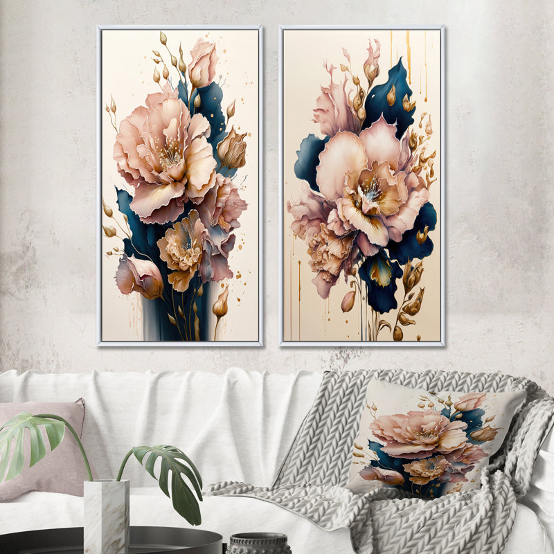 "Doux rose et bleu glaïeul" - 2 pièces sur toile, Cadre blanc, H 40 po x l 40 po