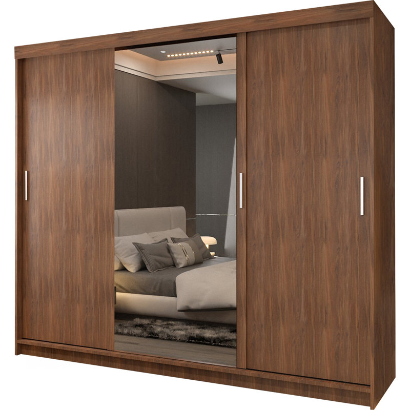 Chuipek 3 Door Manufactured Wood Wardrobe, Walnut