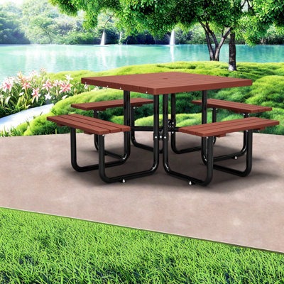 Ensemble de tables de patio spacieuses, salle à manger carrée en acier et bois pour patio