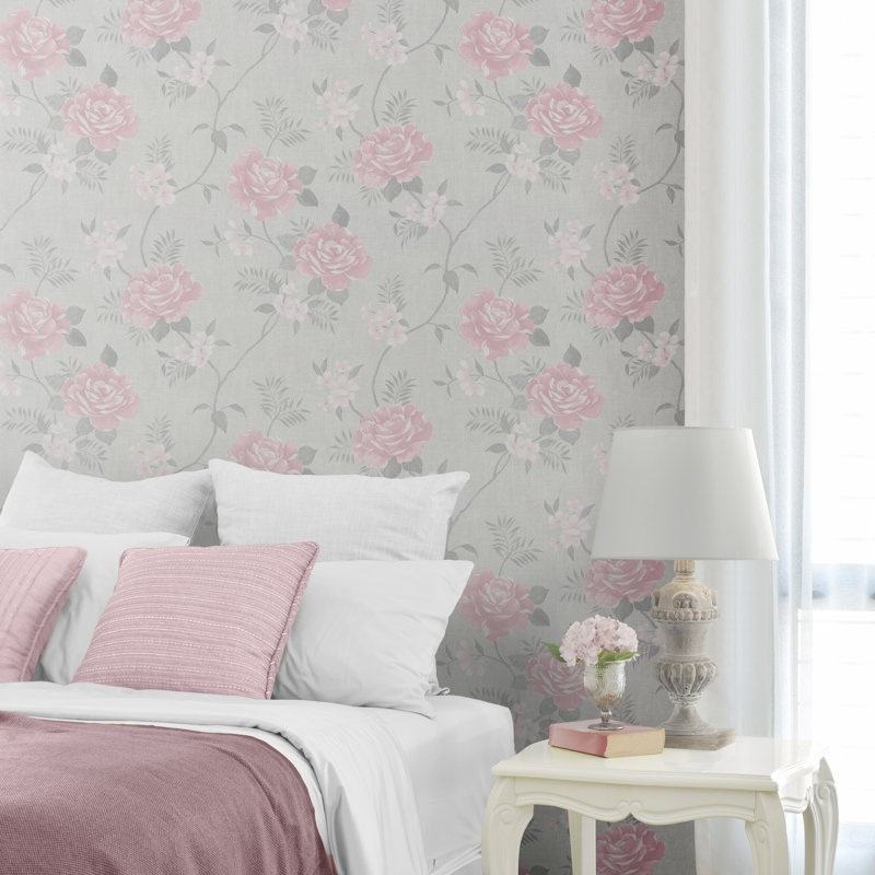 Deshotel 10.05m x 53cm Semi-Gloss Wallpaper Roll, Pink
