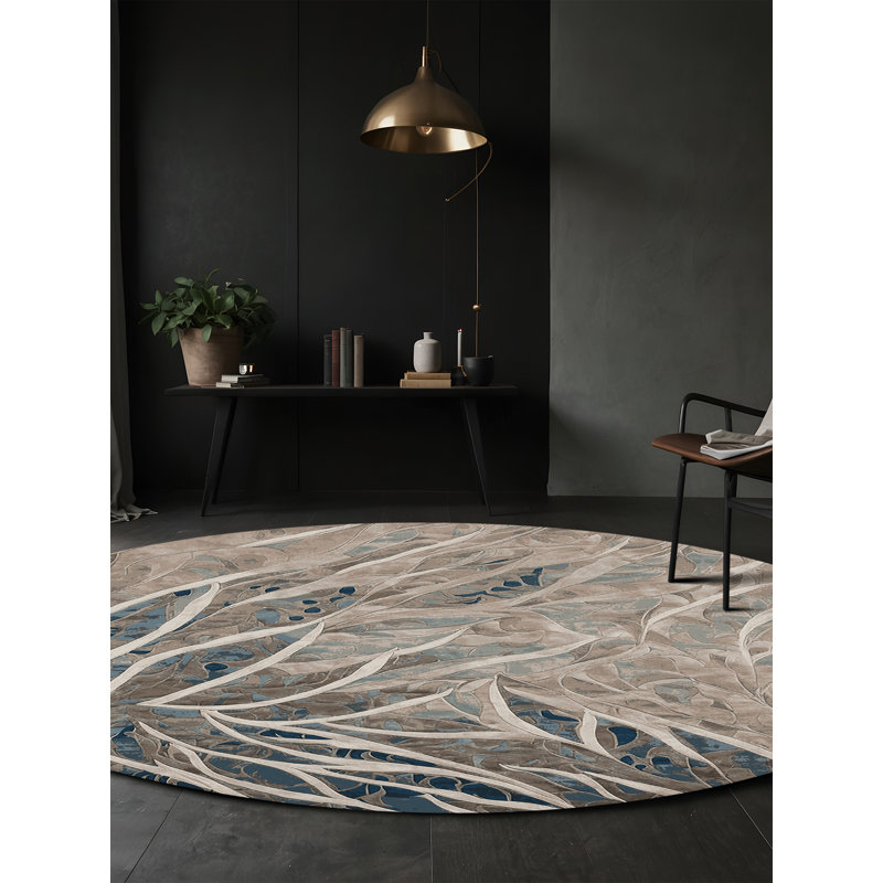 Tapis gris soyeux et moelleux, Rond 8 pi