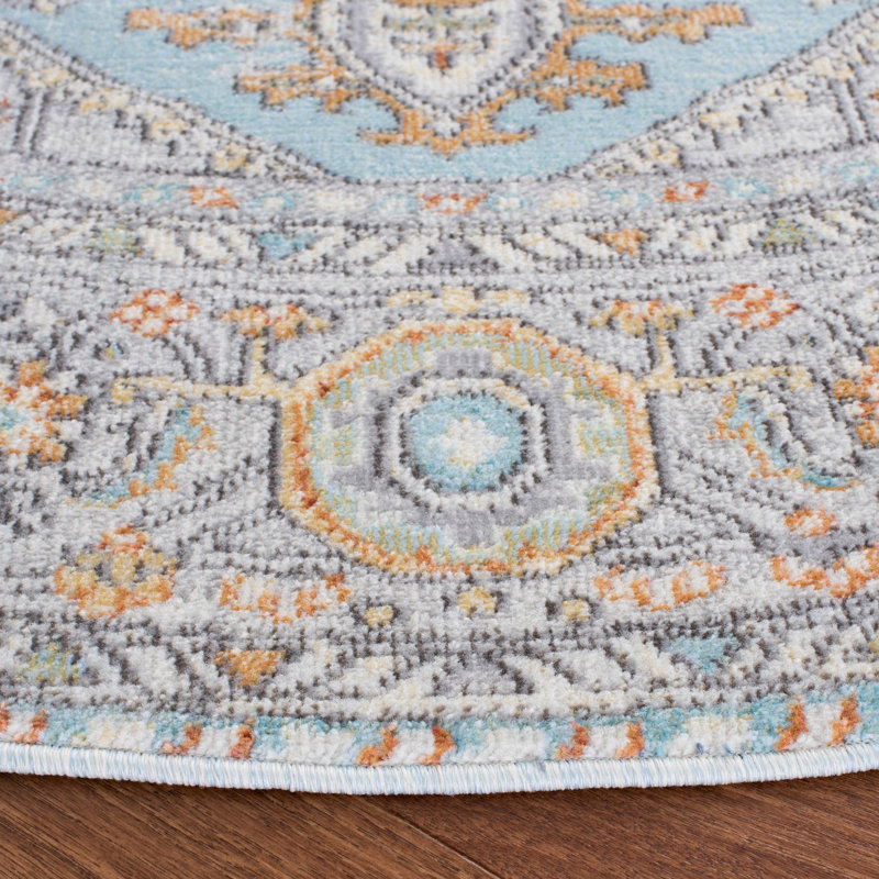 Fetterman Oriental Aqua/Orange Area Rug, Round 6'7"