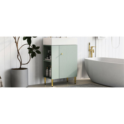 Meuble-lavabo de salle de bain avec lavabo en céramique et plateau de rangement polyvalent