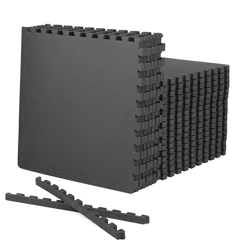 CAP Interlocking Exercise Foam Mats, 96 SQ.FT Diamond, TATAMI, T-Pattern 1-Inch Thickness Tiles, Black-T Pattern