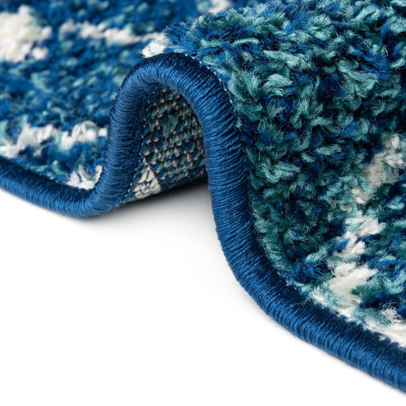 Tapis bleu / ivoire en polypropylène tissé à la machine Briehn, Rond 7 pi 10 po