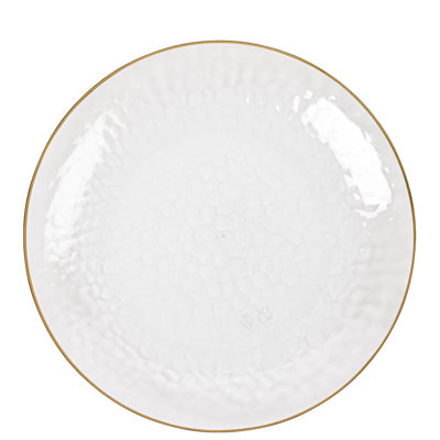 70 assiettes martelées transparentes rondes Ecoqualité avec bordure dorée 70 invités