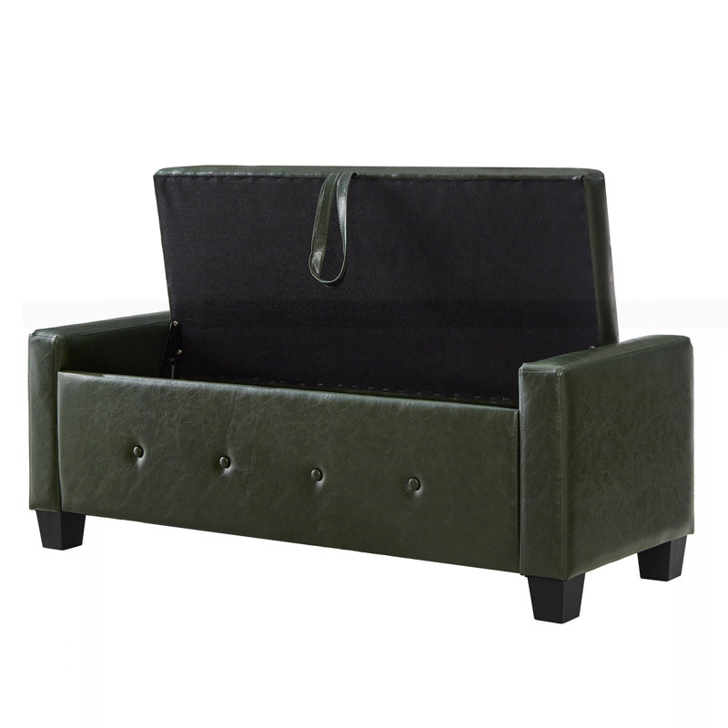 48" Ottoman Bench with Storage, Dark Green