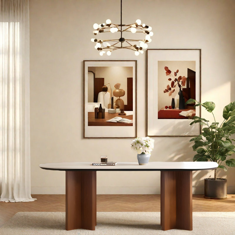 Retro Cream Style Solid Wood Dining Table, 29.5"H x 55.1"L x 31.4"W