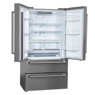 KUCHT Professional 36 po. 22,5 pieds cubes Réfrigérateur autoportant à porte française à profondeur de comptoir en acier inoxydable avec machine à glaçons