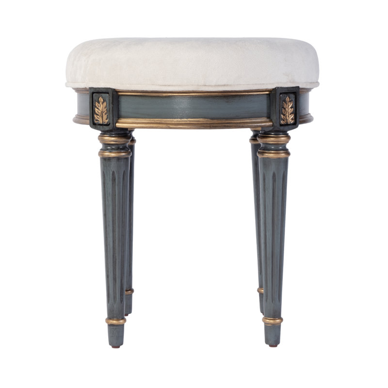 Bernadette Upholstered 18"W Vanity Stool, White, Blue