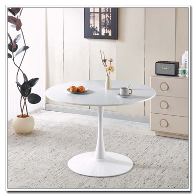 Table tulipe 42,1 po de style blanc avec plateau Mid-Century