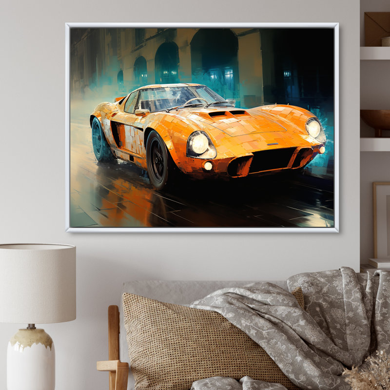Grand prix, voiture de sport rétro sur toile, H 12 po x l 20 po x P 1 po, Cadre flottant blanc