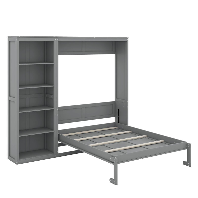 Lit escamotable double avec tablettes, Gris