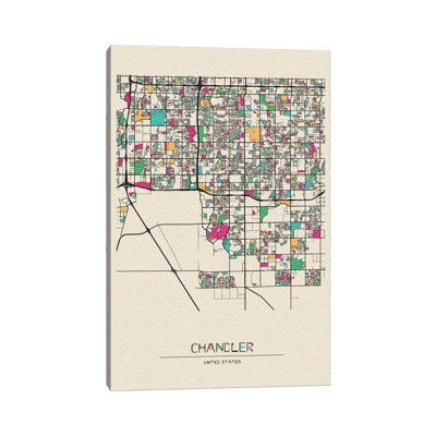 «Chandler, Arizona Map» par Ayse Deniz Akerman - impression sur toile tendue