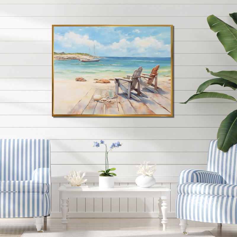 Coastal Lounging II - art mural côtier pour le salon, Cadre doré à une seule photo, H 16 po x l 32 po x P 1 po
