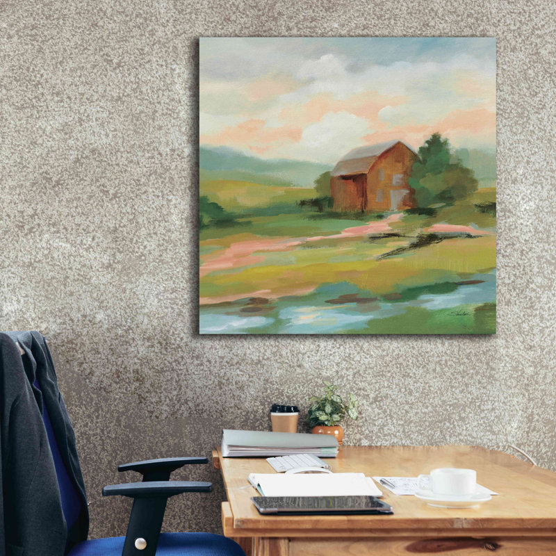 «Springtime Farm Pastel» par Silvia Vassileva, art mural sur toile, H 37 po x l 37 po x P 1,5 po