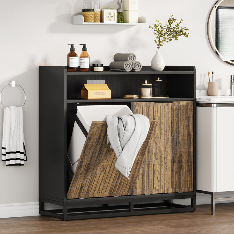 Calixto 39.37" Tilt Out Trash Can Cabinet with Double Hidden Trash Can Holder, Kitchen Free Standing Cabinet, Black
