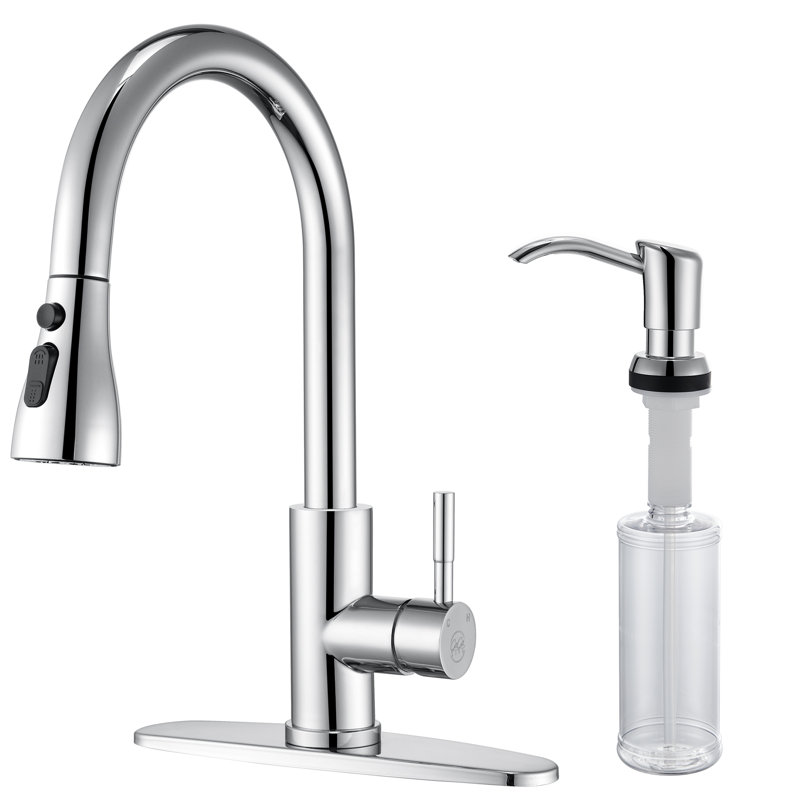 Single Handle Pull Down Sprayer Kitchen Faucet With Soap Dispenser Kitchen Sink Accessory Combo, Chrome