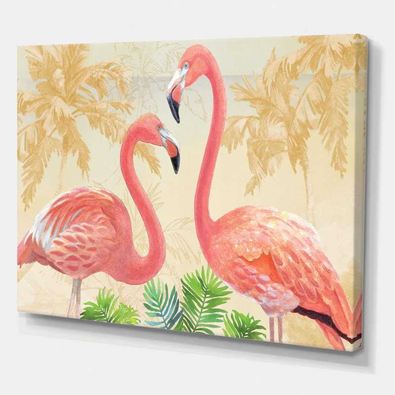 Flamants dorés dorés - reproduction d'art sur toile tendue, H 24 po x l 32 po x P 1 po