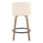Tabouret de comptoir de style moderne Mid-Century avec pivot en bois blanchi et en similicuir crème avec repose-pieds rond noir en métal de 26 po Toriano par Lumisource - ensemble de 2