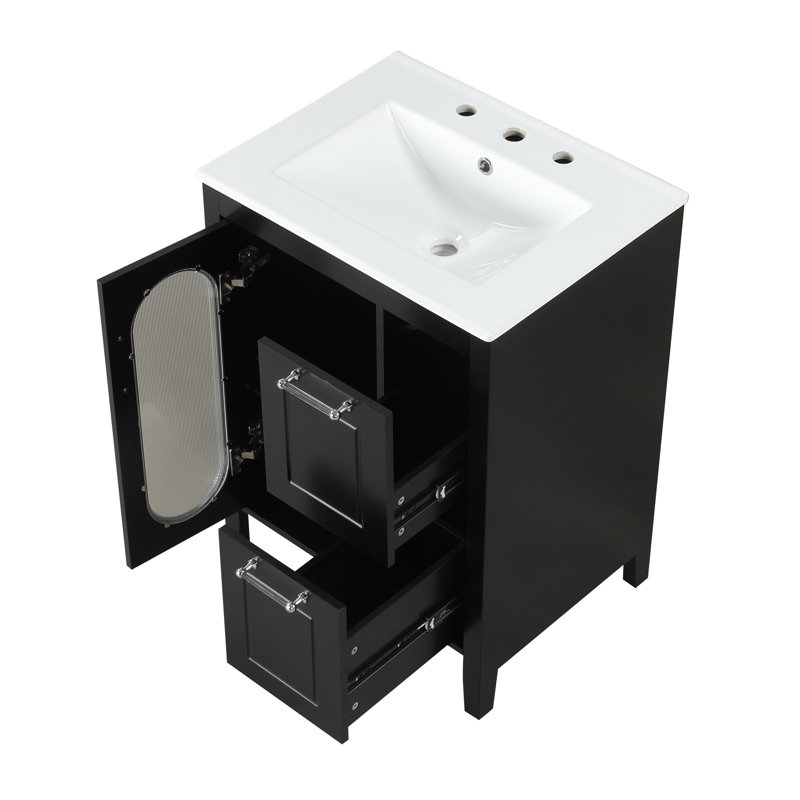 Meuble-lavabo 24 po avec lavabo en céramique, Noir, noir, noir, noir