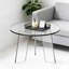 Table basse ronde moderne en acrylique avec design en lucite transparent, support robuste à trois pieds pour le salon, la chambre à coucher ou le bureau