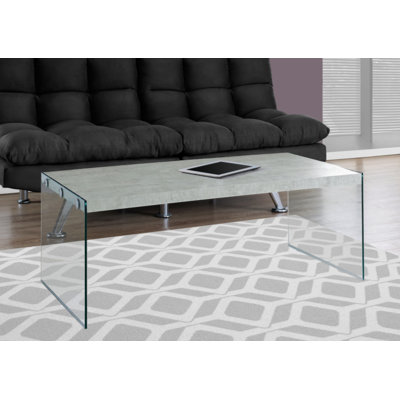 Coffee Table, Accent, Cocktail, Rectangular, Living Room, 44"L Laminate, Clear Tempered Glass, Contemporary, Modern