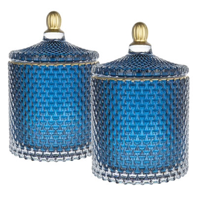 Ensemble de 2 pots à bonbons - 3,5 po x 3,5 po x 5,7 po - bleu / or