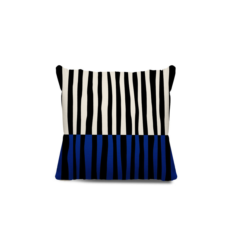 Coussin décoratif réversible intérieur / extérieur en polyester filé Humphrey, Bleu marine / Blanc cassé, H 15 po x l 15 po