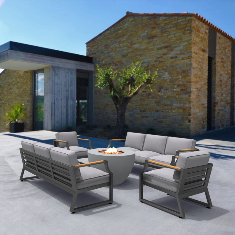 8 - Person Patio Conversation Set with Cushions, Black