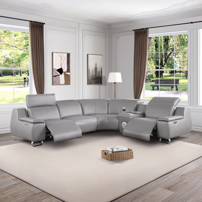 Kawamura 5 - Piece Genuine Cowhide Leather Power Reclining Living Room Sectional Sofa Set