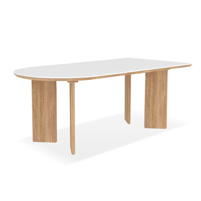 White+Burlywood Half-circle Solid + Manufactured Wood Butterfly Leaf  Dining Table