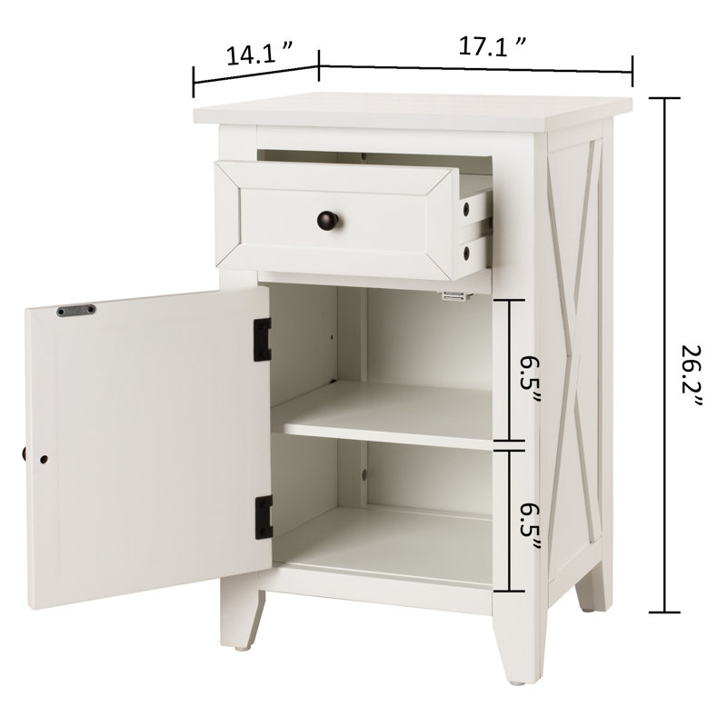 Hocking 26.2" H X-Side Wood End Table Side Table with 1 - Drawer, White, White