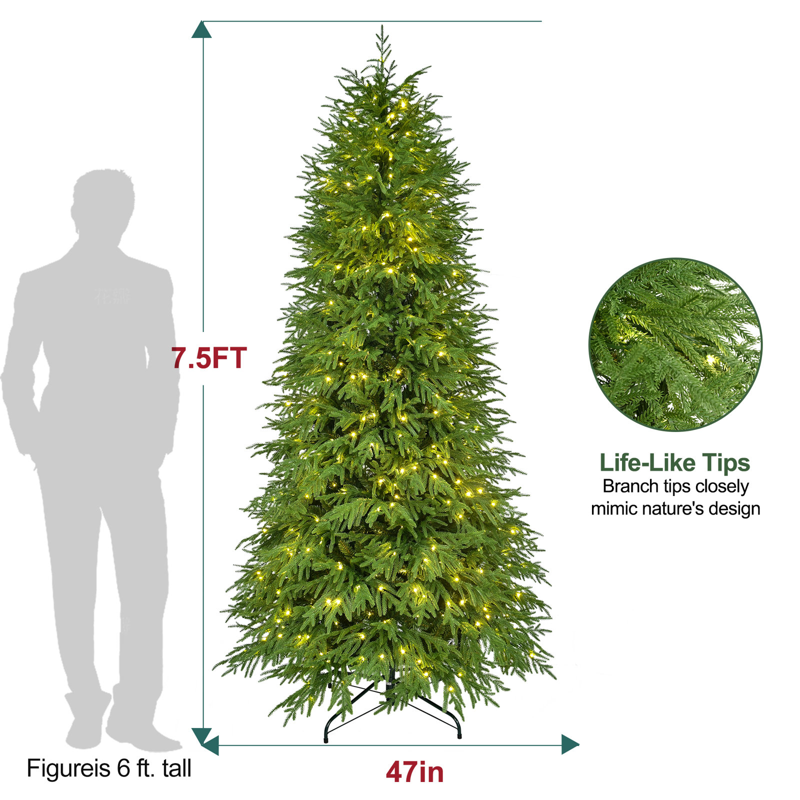 Pre-Lit Noble Fir Christmas Tree, 7.5' H