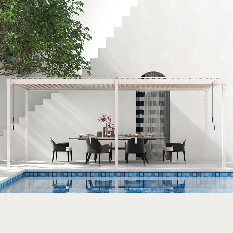Pergola à structure en acier 80S avec toit à persiennes réglable, L 20 pi x P 10 pi, Café au lait